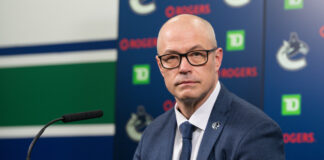 Patrik Allvin at a Vancouver Canucks press conference