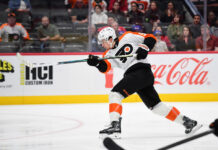 Calder Trophy 2026-27: Martone and McKenna Lead the Race Porter Martone takes a shot on goal during his NHL debut for the Flyers at Capital One Arena