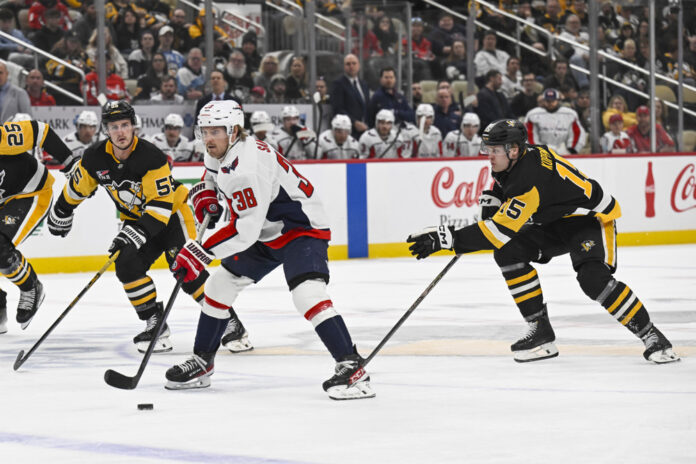 NHL: APR 11 Capitals at Penguins Rasmus Sandin Washington Capitals
