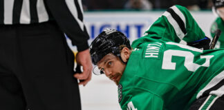 Stars’ Roope Hintz Ruled Out for First Two Games of Round 1 Roope Hintz of the Dallas Stars lines up for a face-off