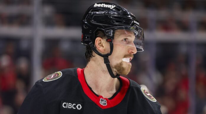 Senators Captain: Chabot One of Three in the Running Thomas Chabot of the Ottawa Senators on the ice during a game