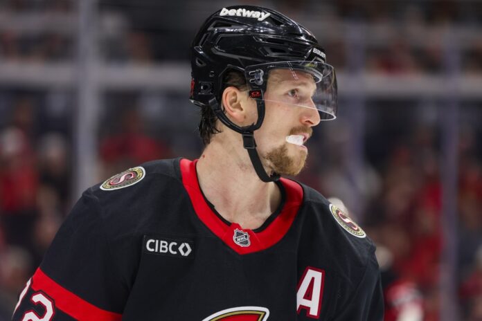 thomas-chabot-senators-2026 Thomas Chabot of the Ottawa Senators on the ice during a game