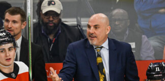 Tocchet on Michkov Comments: ‘I Would Take That Back’ Philadelphia Flyers head coach Rick Tocchet reacts during the game between the Philadelphia Flyers and the Carolina Hurricanes on April 13th, 2026 at the Xfinity Live Arena in Philadelphia, PA