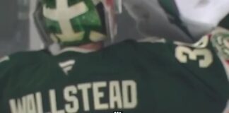 Jesper Wallstedt Minnesota Wild jersey with misspelled nameplate reading Wallstead