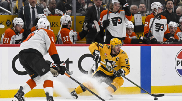NHL Network Rankings: Crosby 12th, Matthews 15th on Top 50 Pittsburgh Penguins Sidney Crosby skates with the puck against Philadelphia Flyers defenseman Cam York during Game 5 of the 2026 Stanley Cup Playoffs at PPG Paints Arena