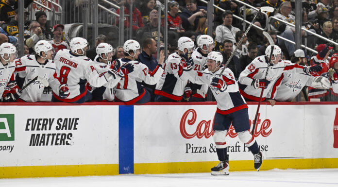 Ryan Leonard Extension: Capitals Hand Him 8 Years, $84M Washington Capitals right wing Ryan Leonard celebrates a goal with the bench during the second period at PPG Paints Arena in Pittsburgh, PA