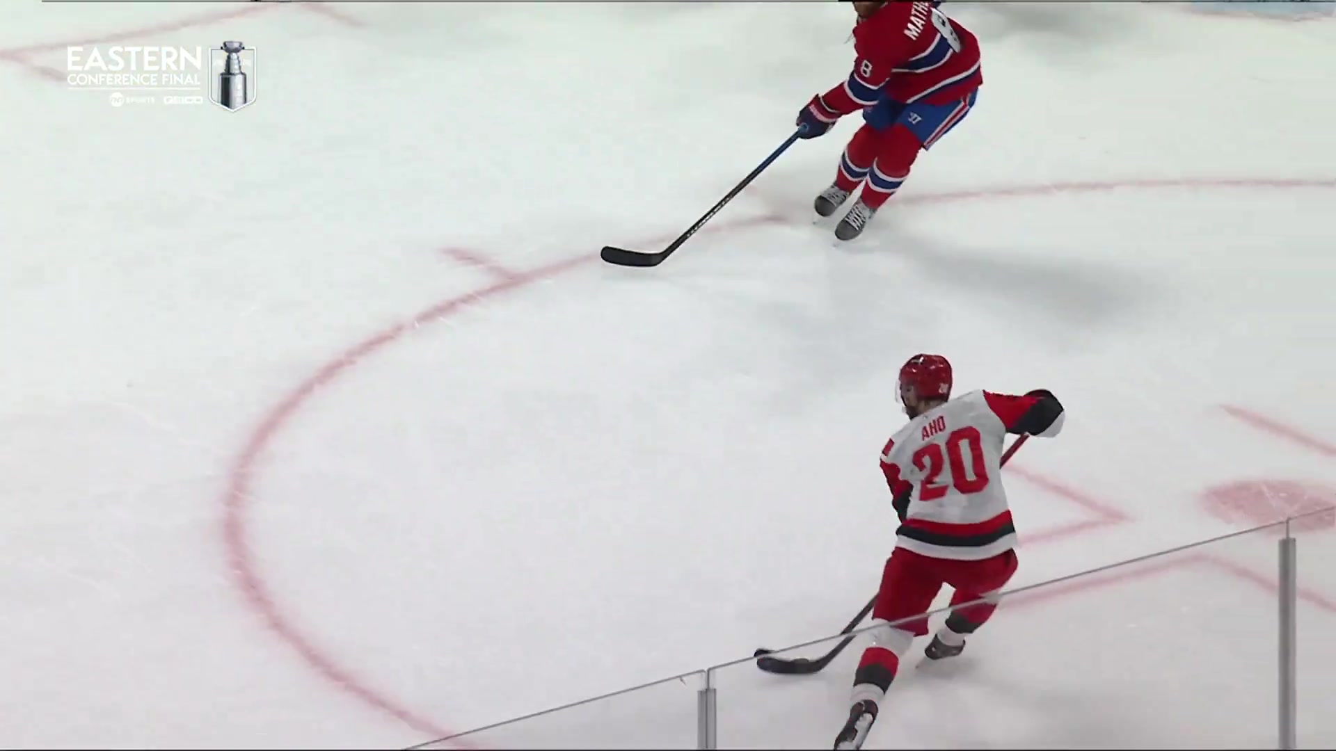 Sebastian Aho of the Carolina Hurricanes scores a power play goal in Game 4 of the 2026 Eastern Conference Final