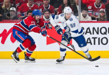Newhook Extension: ‘There’s Always a Risk in Waiting It Out’ Montreal Canadiens center Alex Newhook defends the puck against Tampa Bay Lightning center Jake Guentzel during the 2026 Stanley Cup Playoffs First Round at Bell Centre