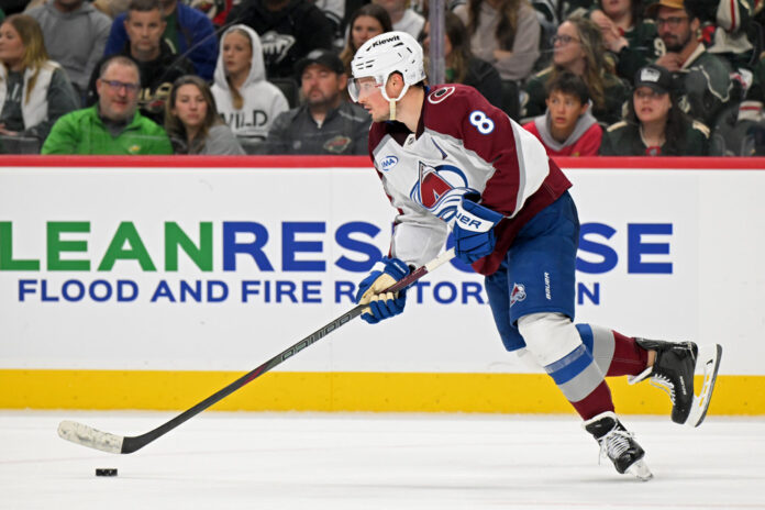 NHL: MAY 09 Playoffs Second Round Avalanche at Wild Colorado Avalanche defenseman Cale Makar skates with the puck during 2026 Stanley Cup Playoffs second round vs Minnesota Wild
