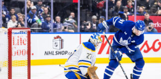 Oilers Acquire Goalie Devon Levi in Trade With Sabres Buffalo Sabres goaltender Devon Levi makes a save against Toronto Maple Leafs center John Tavares during an NHL game