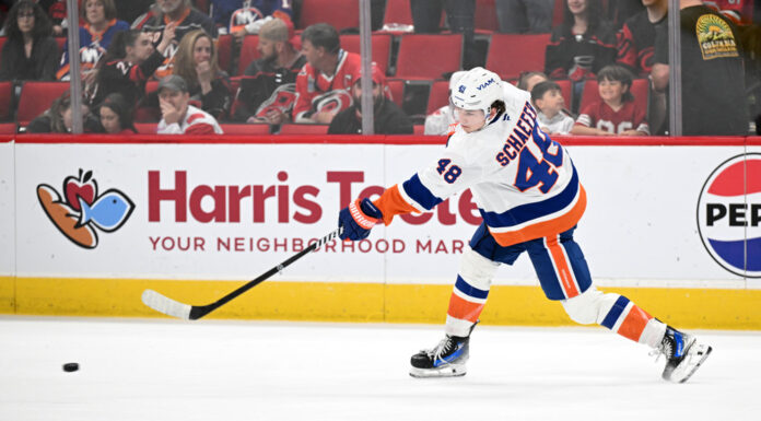 Matthew Schaefer Records: Islanders Star Is Now 19 Matthew Schaefer New York Islanders defenseman shoots the puck in a road game