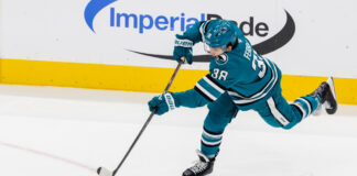 Jets Sign Mario Ferraro Away From Sharks in Free Agency Mario Ferraro San Jose Sharks defenseman shoots puck against Vancouver Canucks