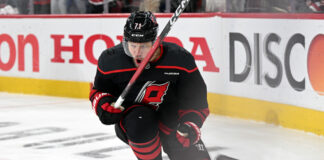 Canes Won’t Touch Wales Trophy, Back to Cup Final Taylor Hall Carolina Hurricanes celebrates scoring during Game 5 of the 2026 NHL Stanley Cup Playoffs Eastern Conference Final against the Montreal Canadiens at Lenovo Center in Raleigh