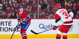 Demidov on Habs Exit: Canes ‘Do Everything Faster’ Montreal Canadiens forward Ivan Demidov considers his options against Carolina Hurricanes forward Andrei Svechnikov during Game 3 of the 2026 Eastern Conference Final at Bell Centre
