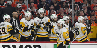 Karlsson Trade: Dubas Listening on Penguins Veterans Pittsburgh Penguins defenseman Kris Letang celebrates his goal during Game 4 of the 2026 Stanley Cup Playoffs first round against the Philadelphia Flyers