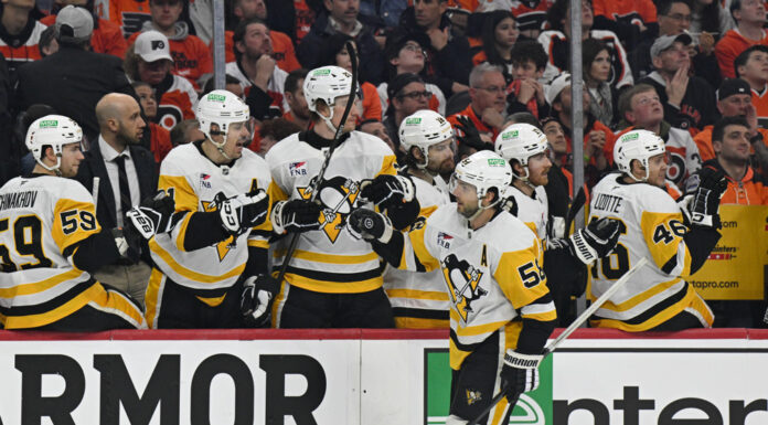 Karlsson Trade: Dubas Listening on Penguins Veterans Pittsburgh Penguins defenseman Kris Letang celebrates his goal during Game 4 of the 2026 Stanley Cup Playoffs first round against the Philadelphia Flyers