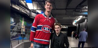 Lane Hutson Dwarfed by 7-foot-9 Olivier Rioux in Viral Photo Montreal Canadiens defenseman Lane Hutson stands next to 7-foot-9 college basketball player Olivier Rioux at the Bell Centre