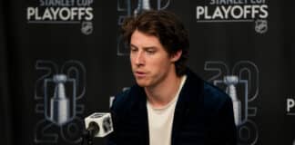 Marner Reflects on ‘Dark Times’ Reaching First Cup Final Mitch Marner Vegas Golden Knights addresses the media at a podium during the 2026 NHL Stanley Cup Playoffs