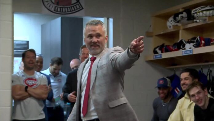 Martin St. Louis Wolf of Wall Street Speech Canadiens Game 7 2026 Montreal Canadiens head coach Martin St. Louis delivers Wolf of Wall Street speech in locker room after Game 7 win over Tampa Bay Lightning