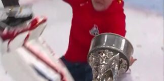 Melnichuk Nearly Drops Gagarin Cup on His Face in KHL Final Alexei Melnichuk falls with Gagarin Cup during Lokomotiv Yaroslavl championship celebration