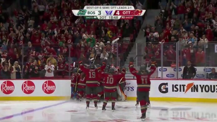 Ottawa Charge celebrate Cava 2OT winner Walter Cup Final Ottawa Charge players celebrate Michela Cava double overtime goal Walter Cup Final Boston Fleet Game 4