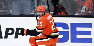 Ducks’ Poehling on Knights: ‘Not Like Edmonton’ Anaheim Ducks center Ryan Poehling reacts after scoring goal Game 6 Stanley Cup Playoffs First Round Edmonton Oilers Honda Center April 30 2026