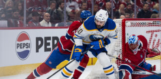 Sabres Get Long-Awaited Sam Carrick Update Ahead of Game 3 vs Canadiens Buffalo Sabres center Sam Carrick skates with the puck during Game 3 of the 2026 Stanley Cup Playoffs second round against the Montreal Canadiens