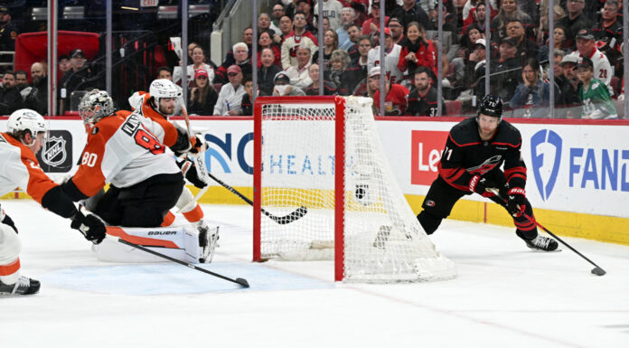 Taylor Hall Injury: Hurricanes Winger Week-to-Week Taylor Hall Carolina Hurricanes behind net Game 2 Stanley Cup Playoffs Second Round Philadelphia Flyers May 4 2026