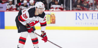 Meier Suspended 1 Game for Worlds Knee on Sundqvist Timo Meier of the New Jersey Devils in stance before a face-off against the Ottawa Senators