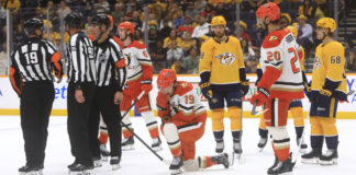 Troy Terry Needs Hip Surgery, Could Miss Start of Next Season Anaheim Ducks right wing Troy Terry kneeling on the ice following an injury during an NHL game against the Nashville Predators on April 16, 2026 at Bridgestone Arena