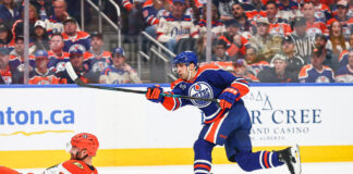 Oilers Outlook: Leakiest Playoff Defense, Now Three Goalies Edmonton Oilers defenseman Evan Bouchard shoots against the Anaheim Ducks in the 2026 Stanley Cup Playoffs