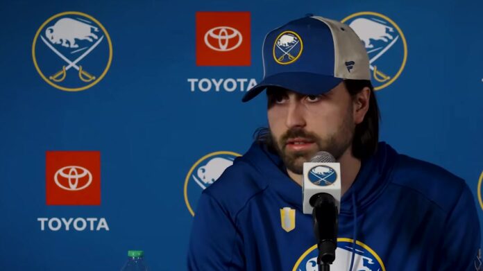 Alex Tuch Sabres locker cleanout press conference 2026 Alex Tuch Buffalo Sabres press conference emotional Capitals trade