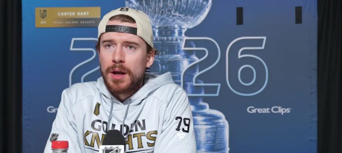 Carter Hart speaks at Stanley Cup Final media day 2026 Carter Hart Vegas Golden Knights speaks at Stanley Cup Final media day 2026