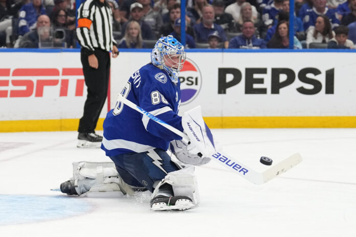 NHL: APR 29 Playoffs First Round Canadiens at Lightning Andrei Vasilevskiy Tampa Bay Lightning goaltender Vezina Trophy winner 2026