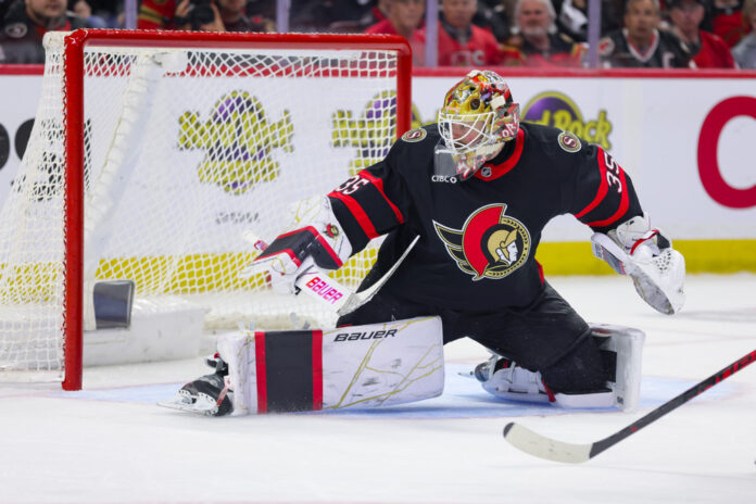 NHL: APR 25 Playoffs First Round Hurricanes at Senators Samuel Ersson Senators trade goaltender Ottawa behind Linus Ullmark