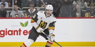 Dorofeyev Embraces Pressure of Playing for the Rangers Pavel Dorofeyev Vegas Golden Knights right wing skating with puck traded to New York Rangers 2026 NHL Draft