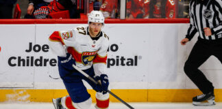 Panthers Closing In on Eetu Luostarinen Extension Eetu Luostarinen Florida Panthers center skates with the puck contract extension