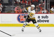 NHL Training Camp: ‘Five or Six Practices, Two Games, Let’s Go’ Pittsburgh Penguins center Sidney Crosby passes the puck at Xfinity Mobile Arena