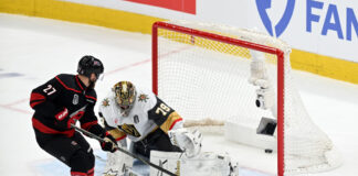 Nikolaj Ehlers Is Flying as Hurricanes Close In on Cup Nikolaj Ehlers Carolina Hurricanes shoots puck past Carter Hart Vegas Golden Knights Game 1 2026 Stanley Cup Final Lenovo Center Raleigh