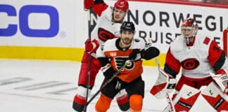 Panthers Acquire Garnet Hathaway From Flyers Philadelphia Flyers right wing Garnet Hathaway in front of the net during the 2026 Stanley Cup Playoffs against the Carolina Hurricanes