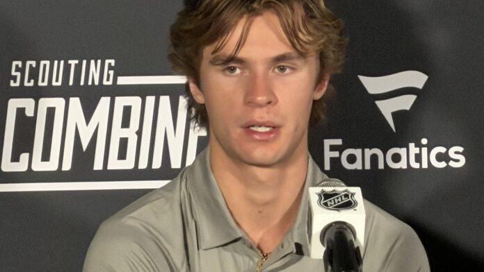 Gavin McKenna 2026 NHL Scouting Combine media availability Gavin McKenna 2026 NHL Draft top prospect projected first overall pick Maple Leafs