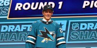 Stenberg, Sharks First-Rounders Shine at Dev Camp Ivar Stenberg smiles in a San Jose Sharks jersey after being selected second overall in the 2026 NHL Draft
