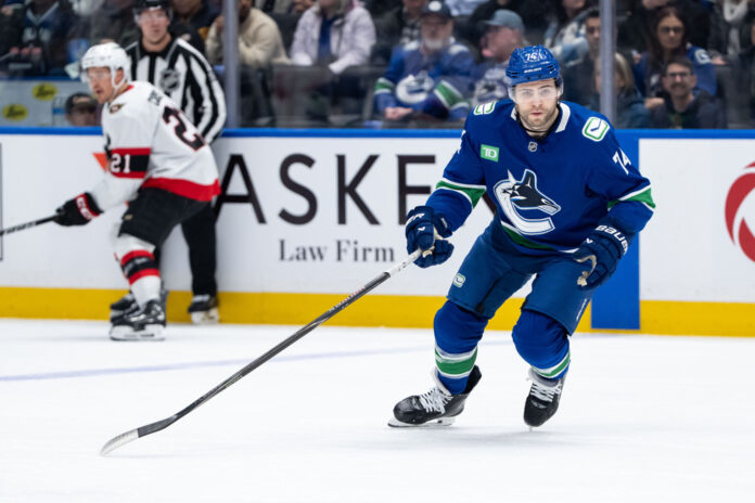 Jake DeBrusk Canucks Senators trade interest Vancouver Canucks left wing Jake DeBrusk skates up the ice against the Ottawa Senators at Rogers Arena