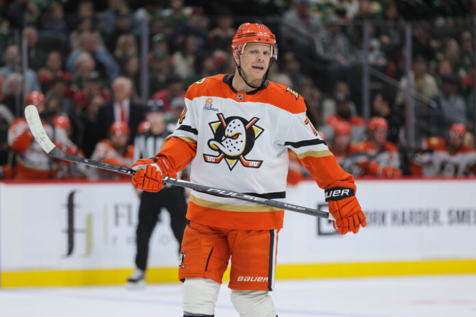 John Carlson Anaheim Ducks 2026 Anaheim Ducks defenseman John Carlson during NHL game vs Minnesota Wild