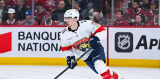 Kraken Acquire Mackie Samoskevich From Panthers for Picks Mackie Samoskevich Florida Panthers right wing skates with the puck before trade to Seattle Kraken