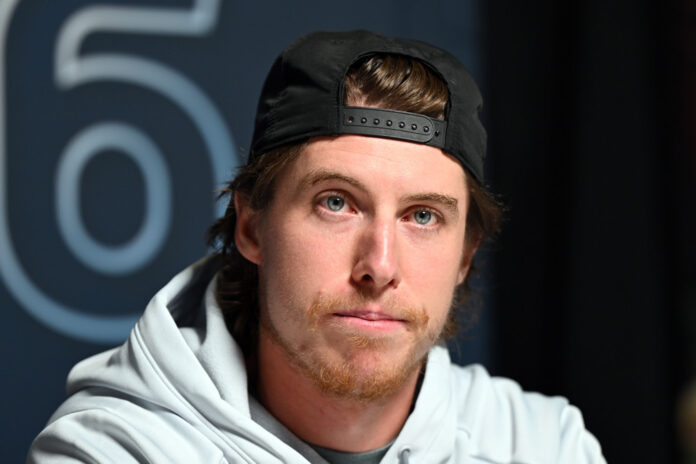 NHL: JUN 01 Stanley Cup Final Media Day Mitch Marner Vegas Golden Knights addresses media Stanley Cup Final media day
