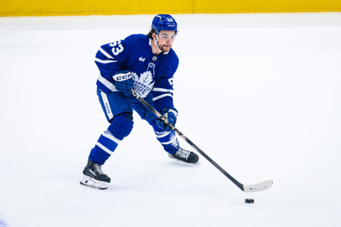NHL: APR 08 Capitals at Maple Leafs Toronto Maple Leafs forward Matias Maccelli skates with the puck
