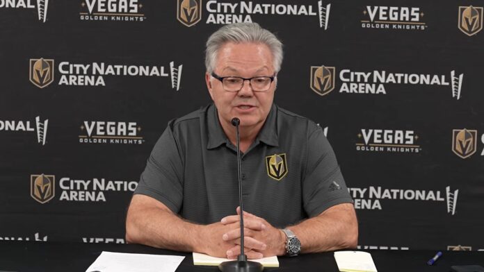 mccrimmon-year-end-presser-2026 Vegas Golden Knights GM Kelly McCrimmon speaks at year-end press conference at City National Arena