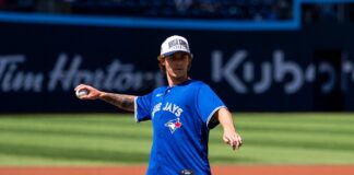 Gavin McKenna Throws First Pitch at Blue Jays Game Gavin McKenna throws first pitch Blue Jays game Maple Leafs No. 1 pick 2026 NHL Draft