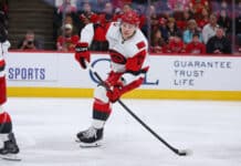 Nikishin Asked for a Trade and the Request Still Stands Alexander Nikishin Carolina Hurricanes defenseman controls the puck
